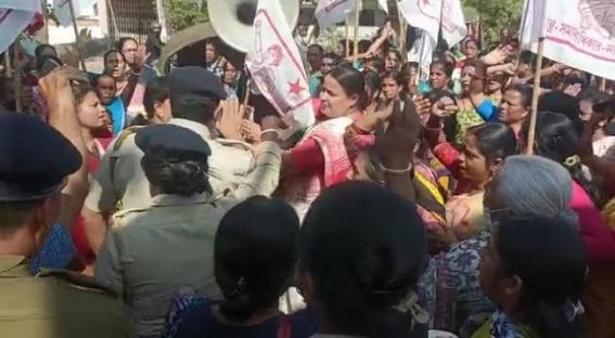 Huge clash erupted among the Police and CPIM Women wing in front of Police Headquarter while protesting against the increasing women’s crime in Tripura Huge clash erupted among the Police and CPIM Women wing in front of Police Headquarter while protesting against the increasing women’s crime in Tripura